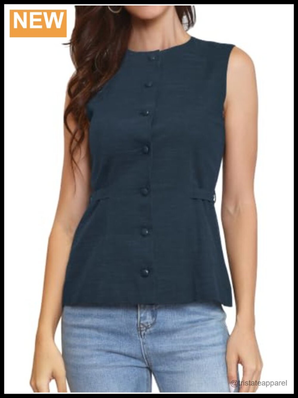 Linen Blend Sleeveless Button Down Vest with Waist Belt